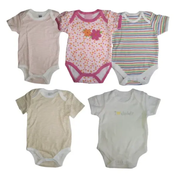 100% Cotton Assorted 5-Pack Baby Onesies